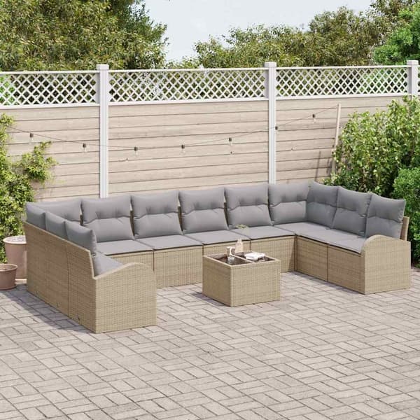 vidaXL Soffset med kudde 11 pcs Beige Polyrattan Beige