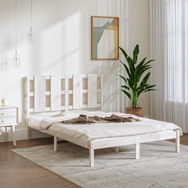 vidaXL Sängram vit massiv furu 140x190 cm Vit