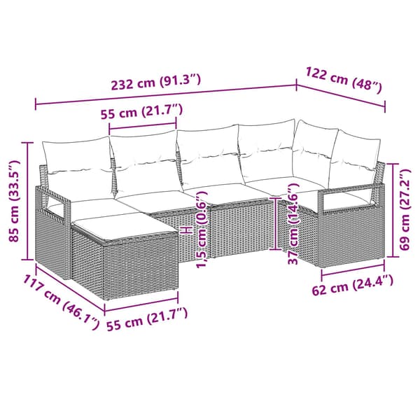 vidaXL Soffset 6 st Svart konstrotting Svart