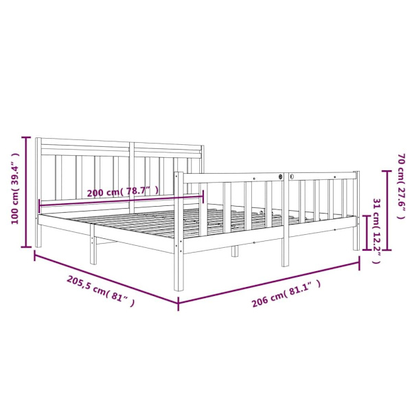 vidaXL Sängram vit massivt trä 200x200 cm Vit