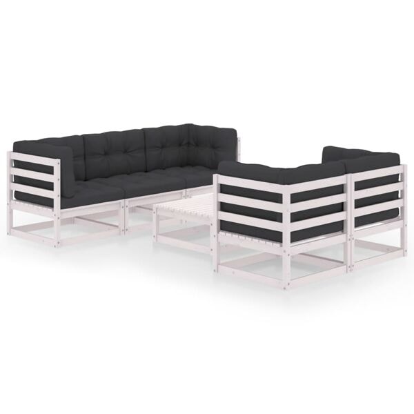 vidaXL Loungegrupp med dynor 6 delar massiv furu Vit