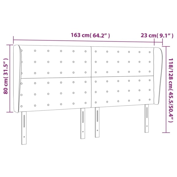 vidaXL Sänggavel med kanter svart 163x23x118/128 cm tyg Svart