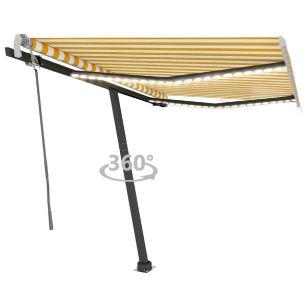 vidaXL Markis manuellt infällbar med LED 300x250 cm gul och vit Gul