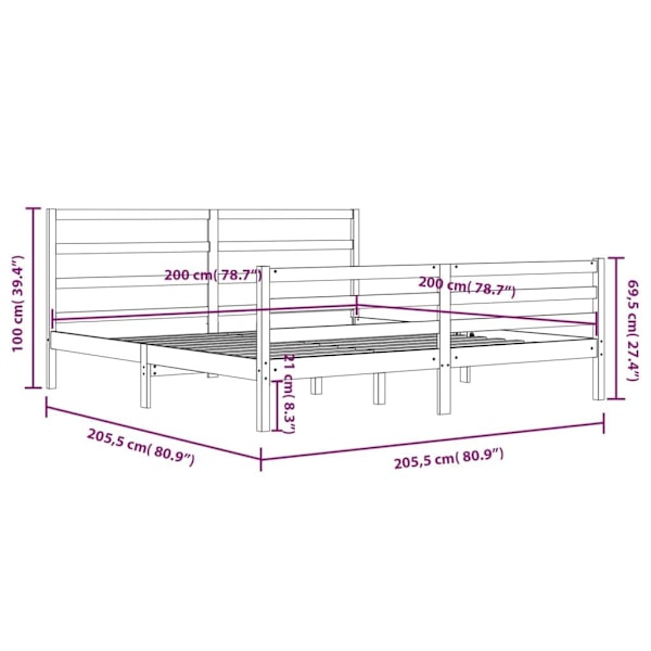 vidaXL Sängram svart massiv furu 200x200 cm Svart