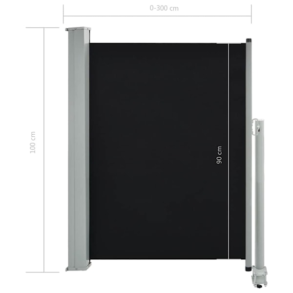vidaXL Infällbar sidomarkis 100 x 300 cm svart Svart