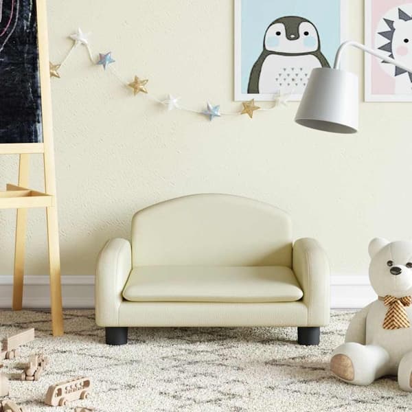 vidaXL Barnsoffa gräddvit 50x40x30 cm konstläder Kräm