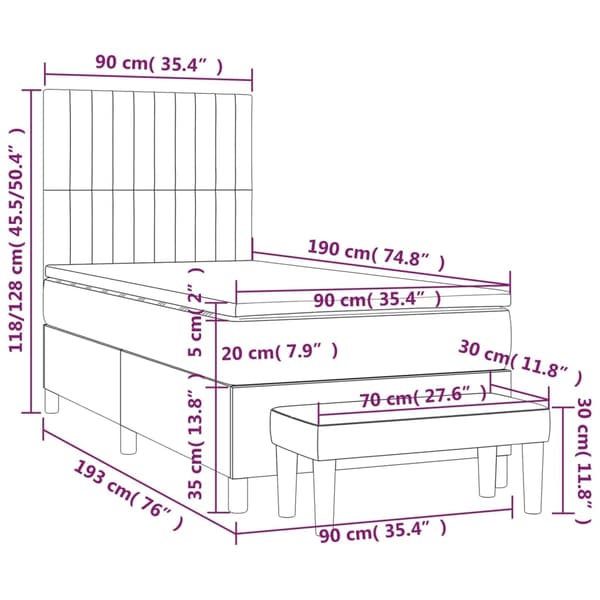 vidaXL Ramsäng med madrass mörkgrå 90x190 cm sammet Grå