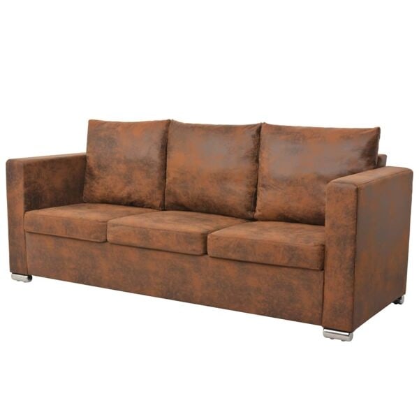 vidaXL 3-sitssoffa 191x73x82 cm konstmocka Brun