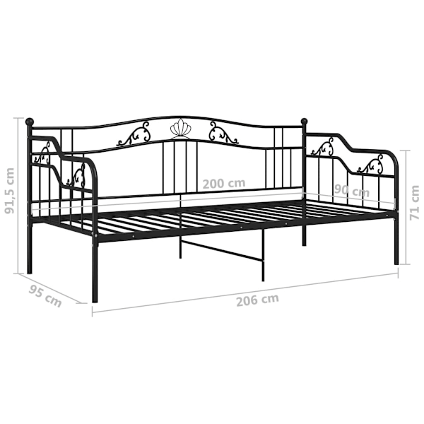 vidaXL Sängram bäddsoffa svart metall 90x200 cm Svart