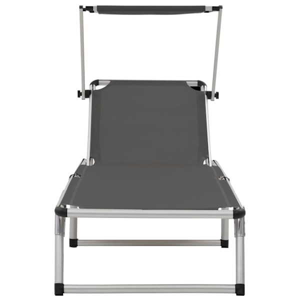 vidaXL Hopfällbar solsäng med tak aluminium och textilen grå grå