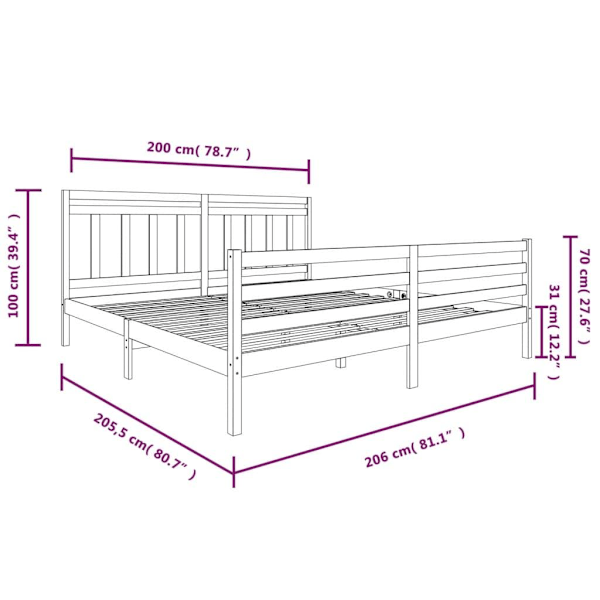 vidaXL Sängram honungsbrun massivt trä 200x200 cm Brun