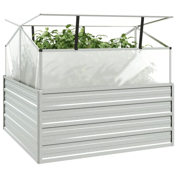 vidaXL Upphöjd odlingslåda med växthus 100x100x85 cm silver Silver