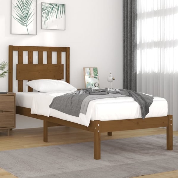 vidaXL Sängram honungsbrun massiv furu 100x200 cm enkelsäng Brun