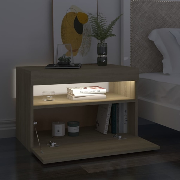 vidaXL Sängbord med LED-belysning sonoma-ek 60x35x40cm konstruerat trä Brun