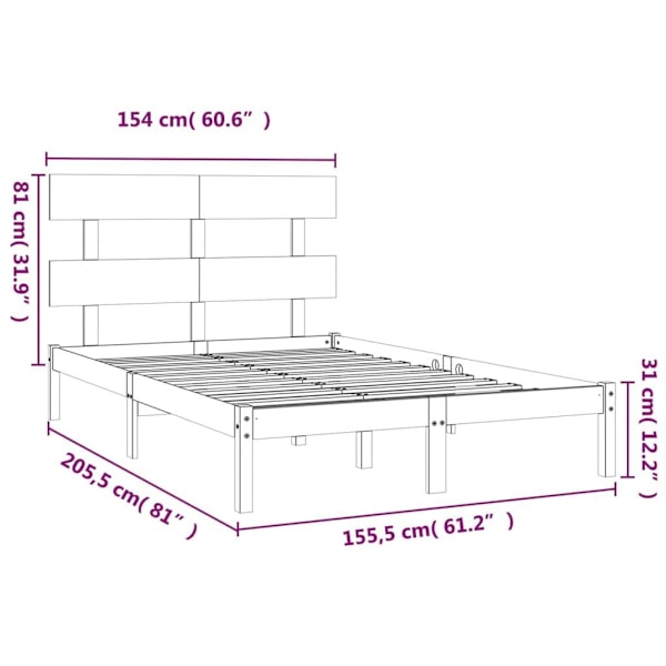vidaXL Sängram honungsbrun massivt trä 150x200 cm Brun