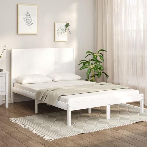 vidaXL Sängram vit massiv furu 140x190 cm Vit