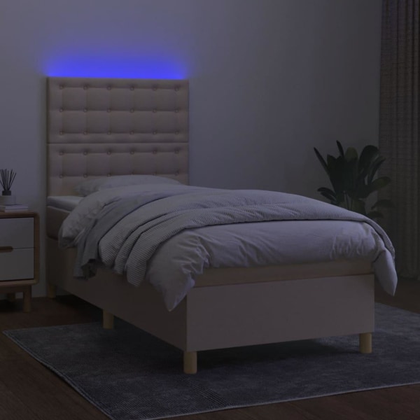 vidaXL Ramsäng med madrass & LED gräddvit 90x190 cm tyg Kräm