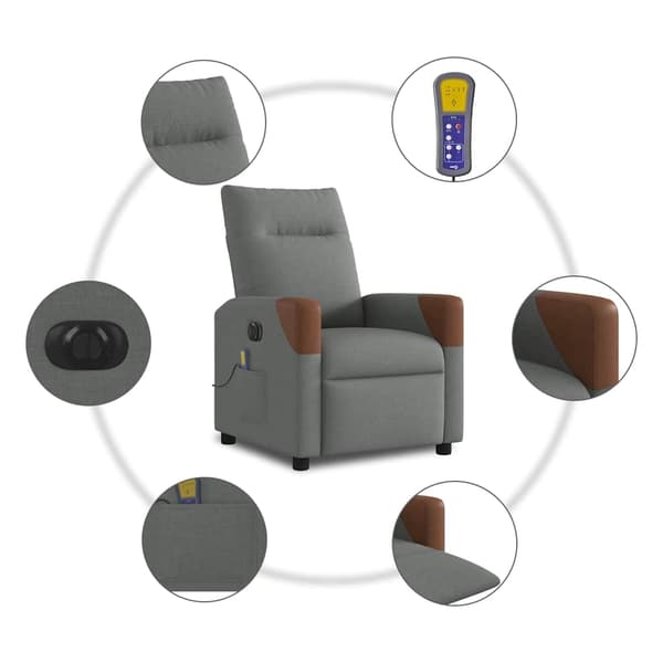 vidaXL Elektrisk massagefåtölj mörkgrå tyg Grå