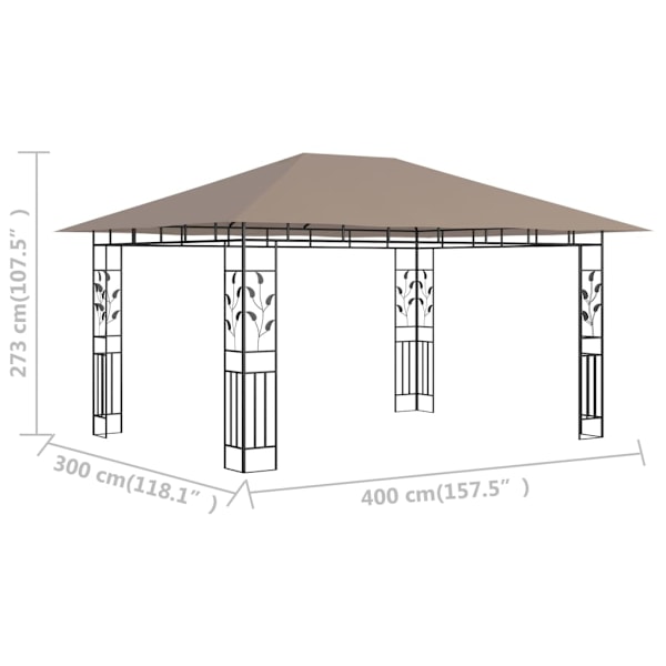 vidaXL Paviljong med myggnät 4x3x2,73 m taupe 180 g/m² Taupe