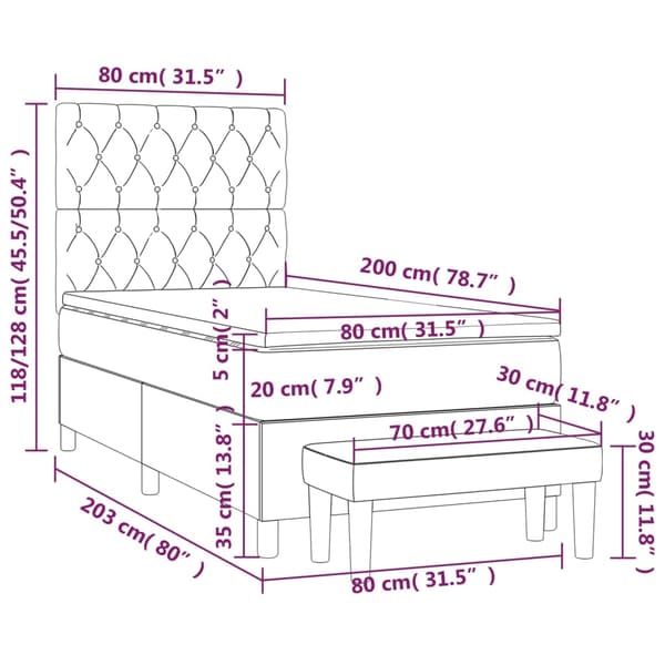 vidaXL Ramsäng med madrass ljusgrå 80x200 cm sammet Grå