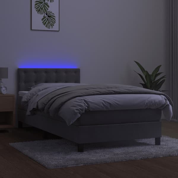 vidaXL Ramsäng med madrass & LED ljusgrå 100x200 cm sammet Grå