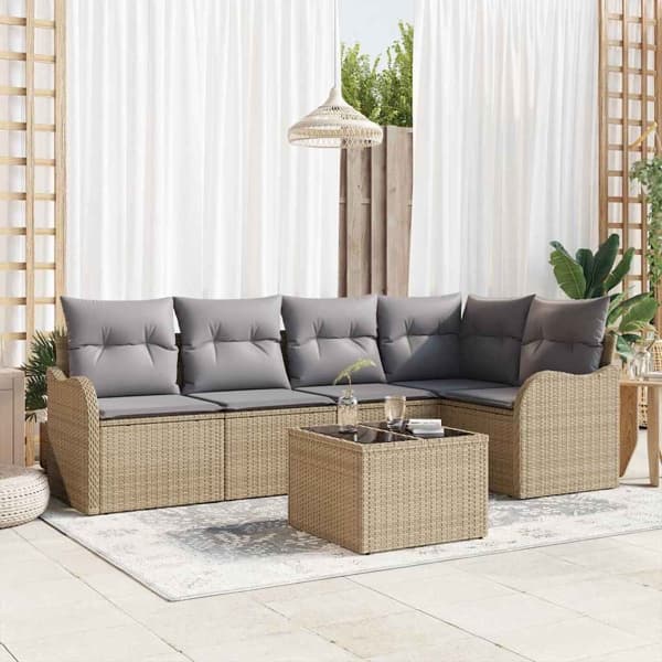vidaXL Trädgårdsoffset 6 st Beige konstrotting Beige