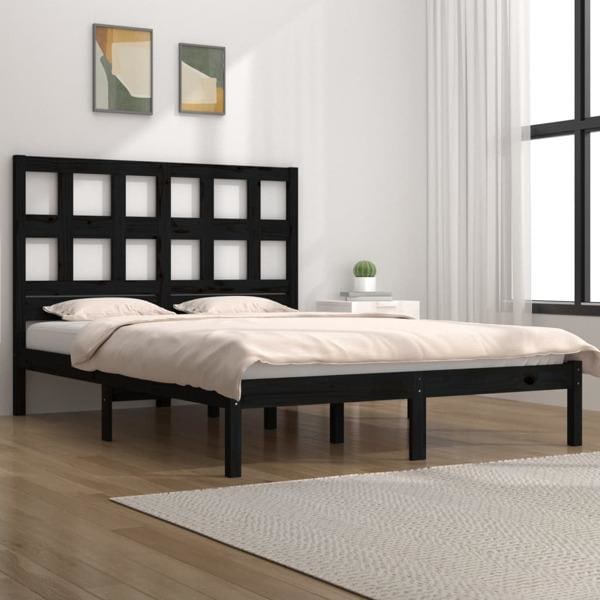 vidaXL Sängram svart massiv furu 200x200 cm Svart