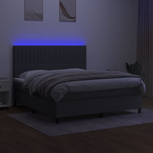 vidaXL Ramsäng med madrass & LED mörkgrå 180x200 cm tyg Grå