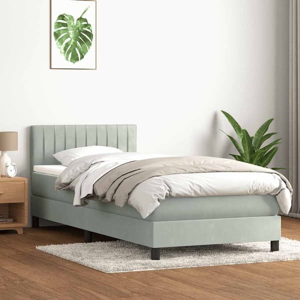vidaXL Ramsäng med madrass ljusgrå 80x210 cm sammet Grå