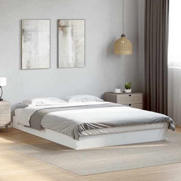 vidaXL Sängram vit 135x190 cm konstruerat trä Vit
