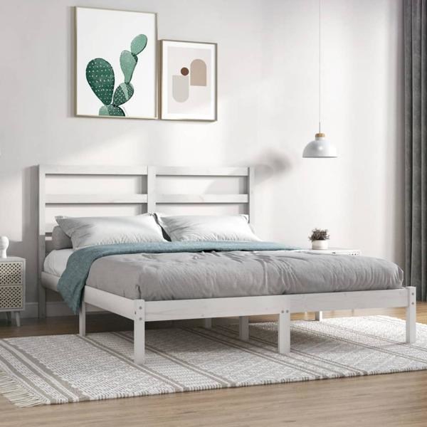 vidaXL Sängram vit massiv furu 120x200 cm enkelsäng Vit