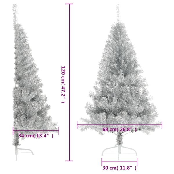 vidaXL Halv plastgran med fot silver 120 cm PET Silver