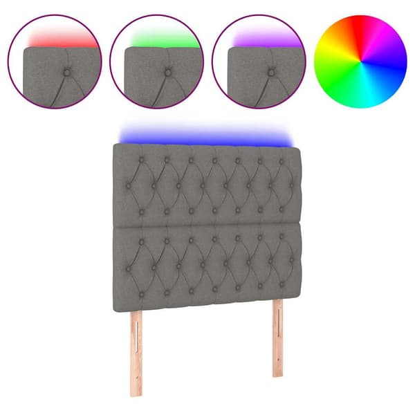vidaXL Sänggavel LED mörkgrå 90x7x118/128 cm tyg Grå