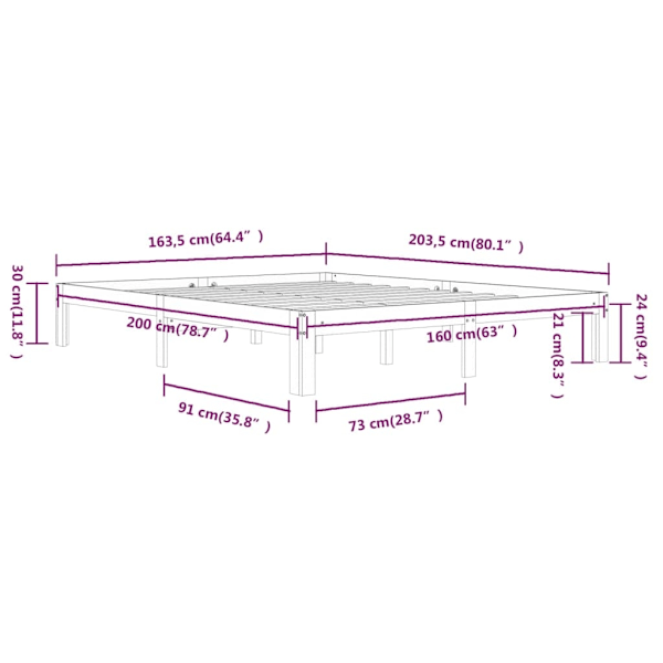 vidaXL Sängram vit massiv furu 160x200 cm Vit