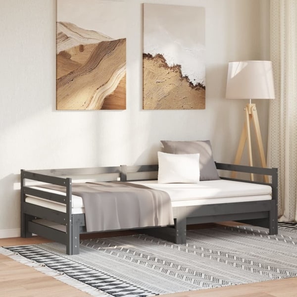 vidaXL Dagbädd utdragbar grå massiv furu 2x(90x200) cm grå
