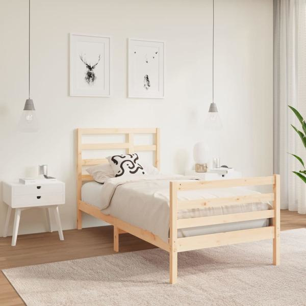 vidaXL Sängram massivt trä 75x190 cm Brun