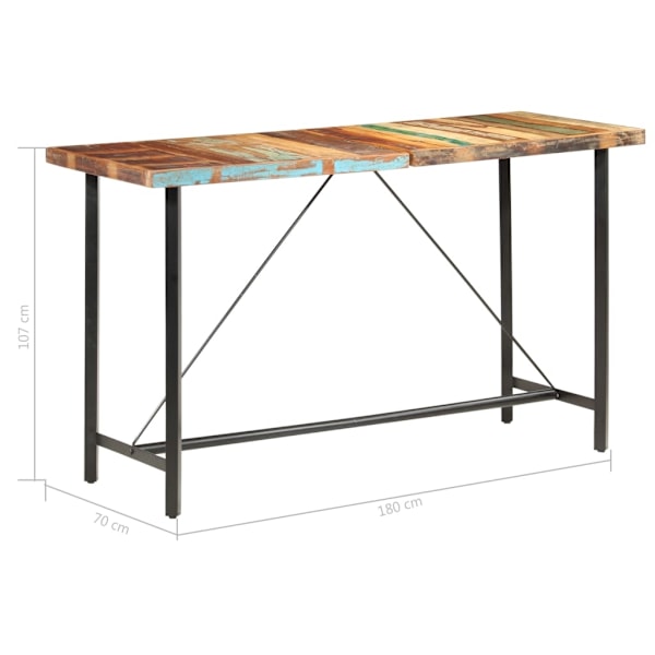 vidaXL Barbord 180x70x107 cm massivt återvunnet trä Brun