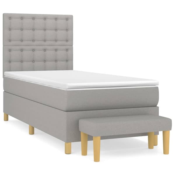 vidaXL Ramsäng med madrass ljusgrå 90x190 cm tyg Grå