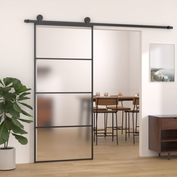 vidaXL Skjutdörr frostat ESG-glas och aluminium 90x205 cm svart Svart