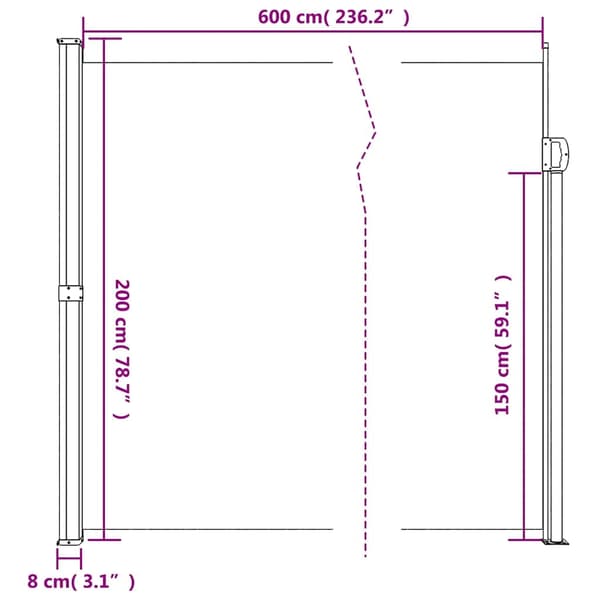 vidaXL Infällbar sidomarkis 200x600 cm antracit Antracit