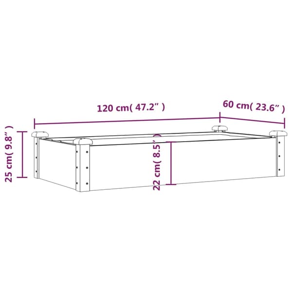 vidaXL Odlingslåda med foder grå 120x60x25 cm massivt granträ Grå
