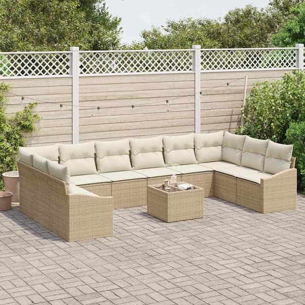 vidaXL Soffset med kudde 11 pcs Beige konstrotting Beige
