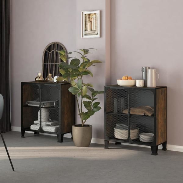 vidaXL Förvaringsskåp 2 st rustik brun 72x36x82 cm metall och MDF Brun