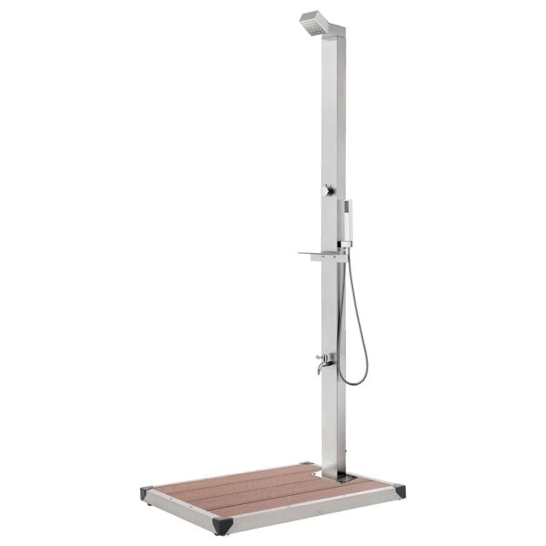 vidaXL Trädgårdsdusch med brunt golv 225 cm rostfritt stål Brun