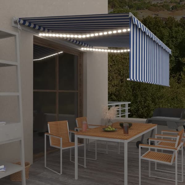 vidaXL Automatisk markis med vindsensor rullgardin LED 4x3m blå&vit Blå