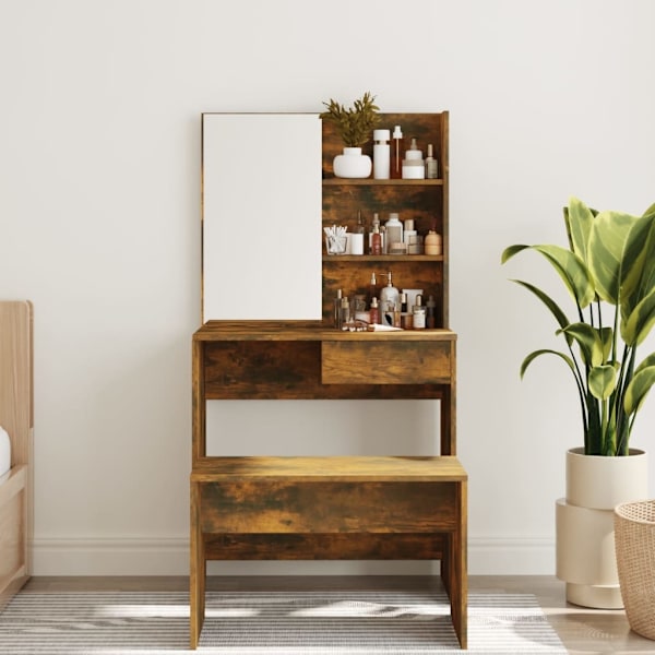 vidaXL Sminkbord med spegel rökfärgad ek 74,5x40x141 cm Brun