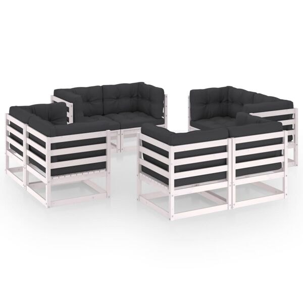 vidaXL Loungegrupp med dynor 8 delar massiv furu Vit