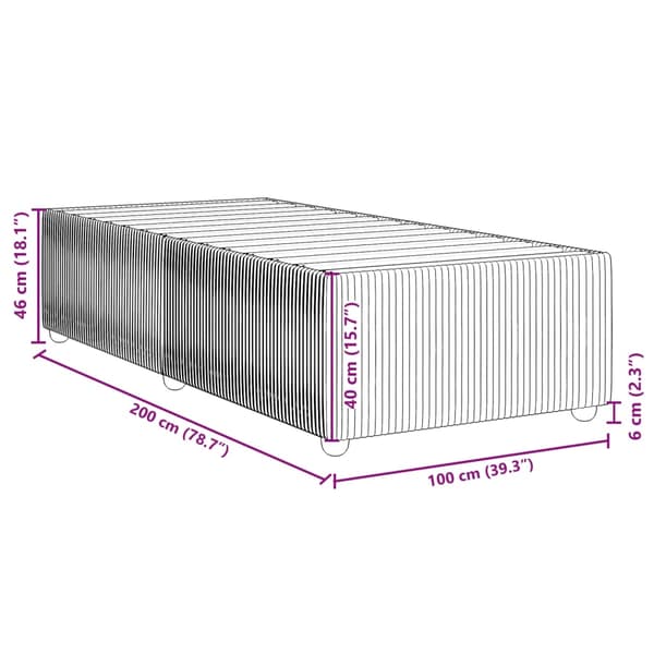 vidaXL Sängram utan madrass ljusgrå 100x200 cm sammet Grå