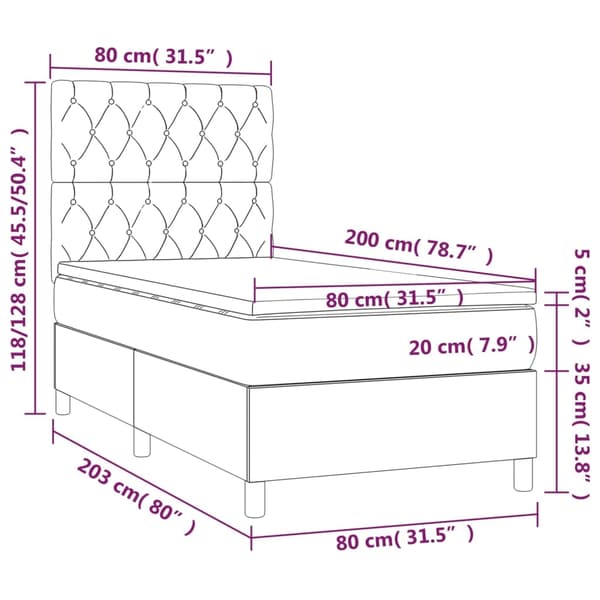 vidaXL Ramsäng med madrass ljusgrå 80x200 cm sammet Grå