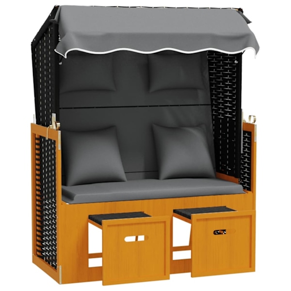 vidaXL Strandkorg med dyna konstrottning massivt trä svart & antracit Svart